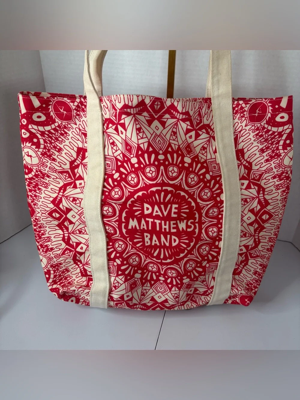 RARE Dave Matthews Band Red & White Geometric Canvas Tote Bag